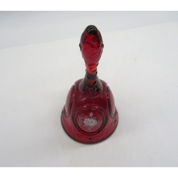 VTG Fenton Red Amberina Bell White Roses Hand Painted signed Frida - Picture 11 of 13